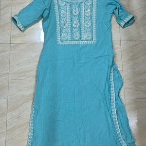 Sky Blue Half Sleeve with Silver Work Kurta