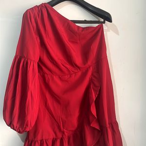 One shoulder Maroon Party Dress