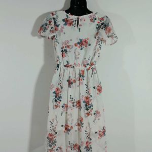 Off White Printed Dress For Girl's