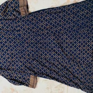 Long Kurta Flared Fit Navy Blue