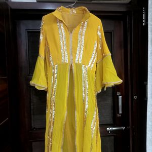 Yellow Sequins Work Kurti