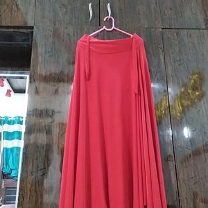 Girls Red Color Partywear Long Skirt (32 Waist)