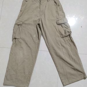 Khaki Colour Loose Fit Cotton Pants