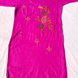 Beautiful Silk Cotton Violet Embroidery Kurti