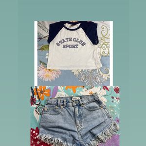 Combo! H&M Crop Tee W Denim Shorts