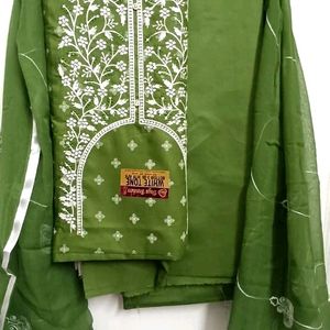 Cotton Blend UnstitchSuit Length Neck Embroidered