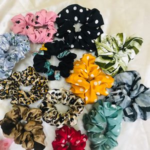 Pack Of 9 Printed Scrunchies Combo Regular Size