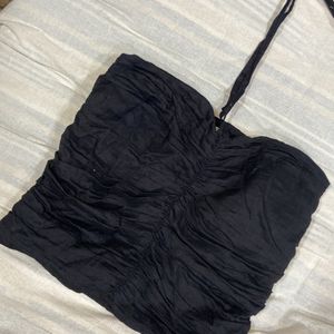 halter neck padded black crop top