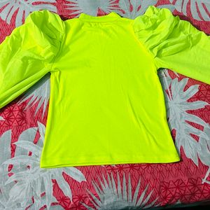 Neon Green Puff Sleeve Women Top