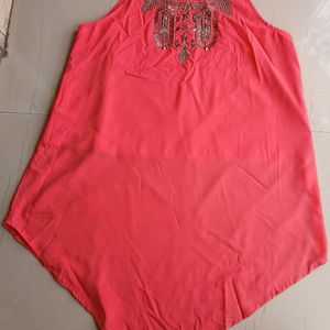 Peach- Pink Asymmetrical Sleeveless Top (L)