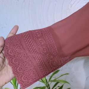 Brick Colour Embroidered Kurta