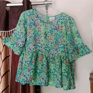 Green Colour Flower Design Top