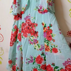 Sassafras Sea Green & Red Floral Print A Line Dres