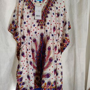 Women's Peacock Feather Print V-neck Kaftan Top