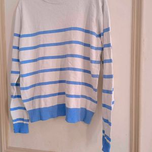 White Coloured Sweatshirt With Blue Strip For Men