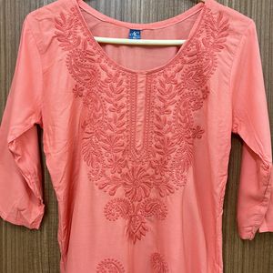 Lucknowi Style Coral Pinkish Peach Kurti