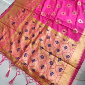 Stunning Rani Pink Saree With Stitched Blouse 💗