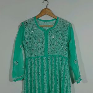 Sea Green Mirror Embellished Kurti (Women's)