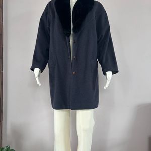 Fur Collar Blue Coat