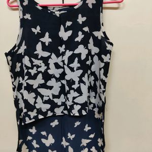 Blue Dress With Butterfly Print