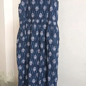 Anouk Navy Blue Printed Cotton Dress