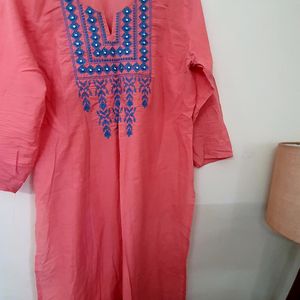 Pink Blue Cotton Kurta