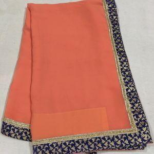 Coral Border Saree With Blouse