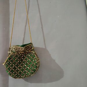 Green Embroidery Designed Handbag