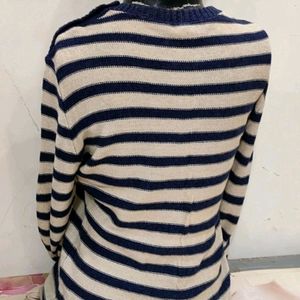 Striped Sweater Pullover With Shoulder Button Up