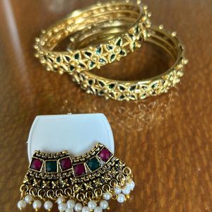 Combo 2- Brand New Golden Bangles+ Earrings