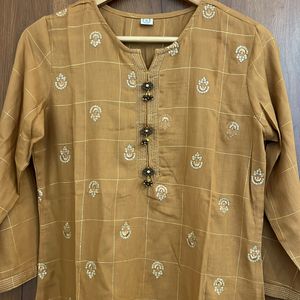 Brown Stylish Lurex Embroidery Kurta