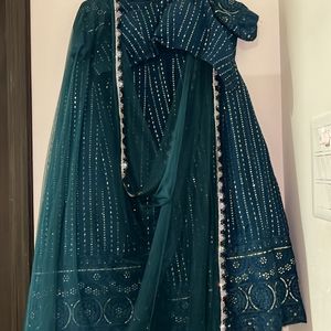 Teal Blue Lehenga With Beautiful Lace Work