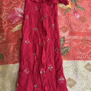 Brand New Rose Embroidered Kurta With Puff Sleeves