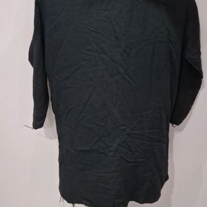 Black Cotton Shirt With Elbow Leghth Sleeves