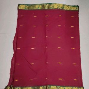 Maroon Colour Cotton Linen Pattu Saree