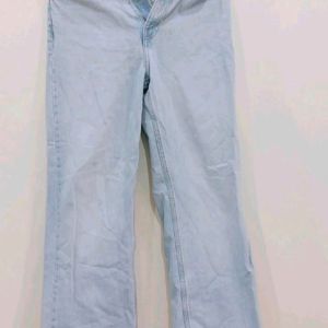 Zara Flared Blue Jeans With Distressed Bottom