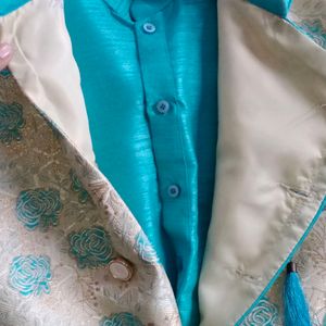 turquoise blue colour men's ethnic wear