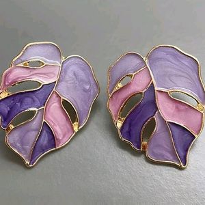 Purple Palm Tree Leaves Earrings