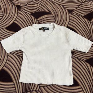 Round Neck White Ribbed Crop Top