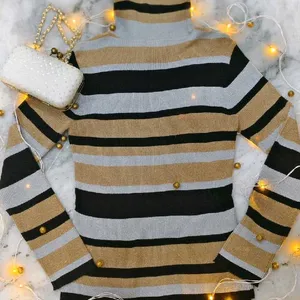 Turtle Neck Striped Shimmer Sweater