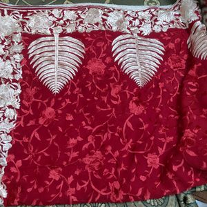 beautiful maroon saree with stitched blouse