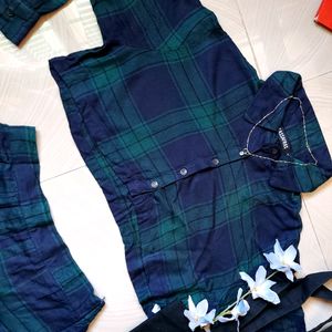 Dark Blue, Green Co Ord Set ( Top & Skirt )