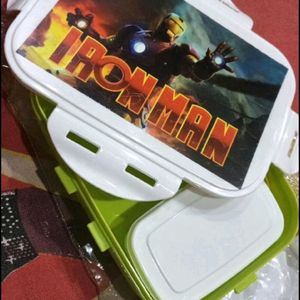 Lunch Box In Green Colour With Iron Man Theme