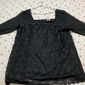 Black Lace Blouson Top