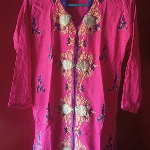 Party Wear Pink Cotton Kurti