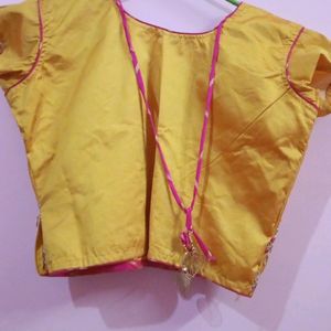 Mustard Yellow Choli With Pink Skirt