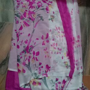 Synthetic Saree White and Pink