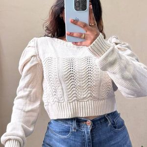 Beige Puff Sleeve Pullover