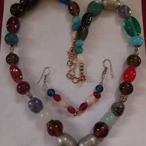 Multi Color Beads With Pendant Necklace Set