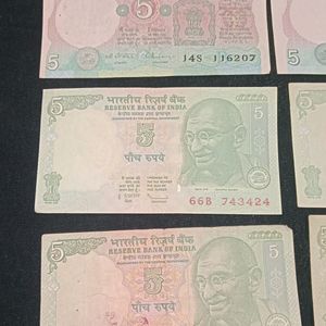 Old Indian Currency -5rs Notes (Set Of 7)